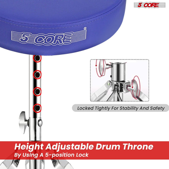 Super stable drum stool with a strong metal base, cushioned seat, and anti-slip rubber feet for support.