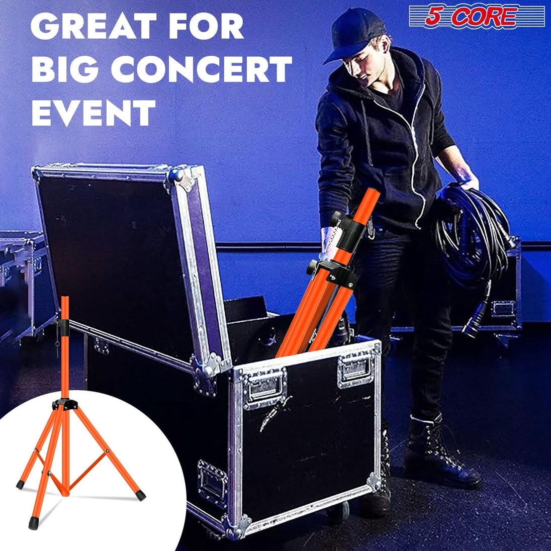 DJ speaker floor stand in orange finish by 5Core with adjustable height