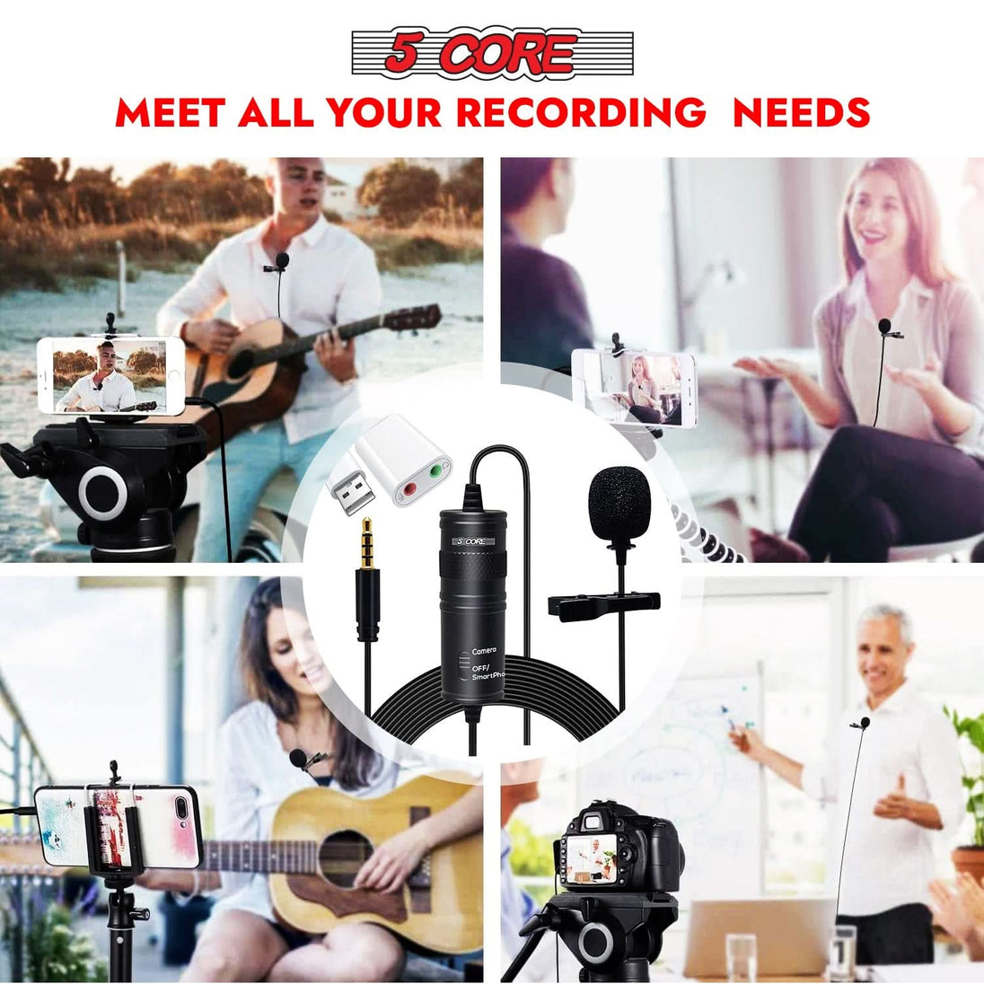 5Core omnidirectional clip-on lavalier mic, professional-grade 3.5mm lapel microphone