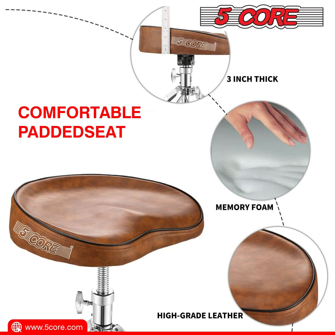 5 Core Heavy-Duty Music Stool: Sturdy construction with cushioned seat, suitable for long sessions.