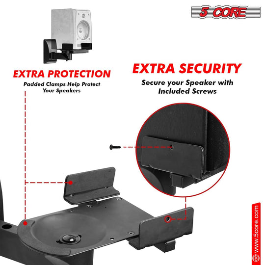 5Core adjustable swivel speaker brackets, 15-inch, wall mount, bookshelf, pair