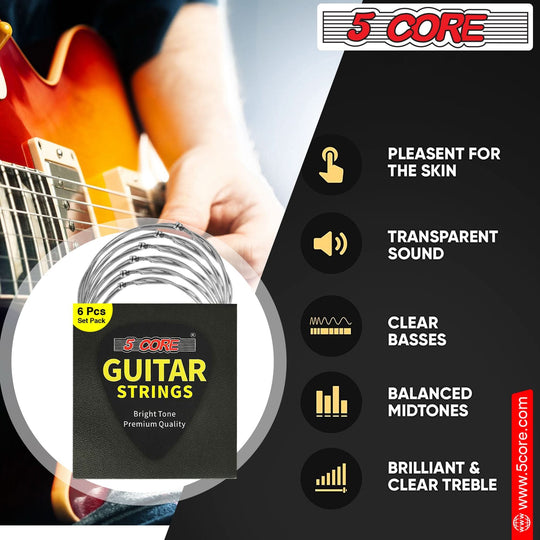 5Core 6 string guitar strings nickel 0.009-.042 gauge with bright tone