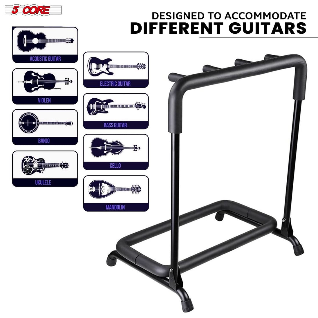 Our guitar holder design features adjustable arms to accommodate various guitar shapes and sizes effortlessly