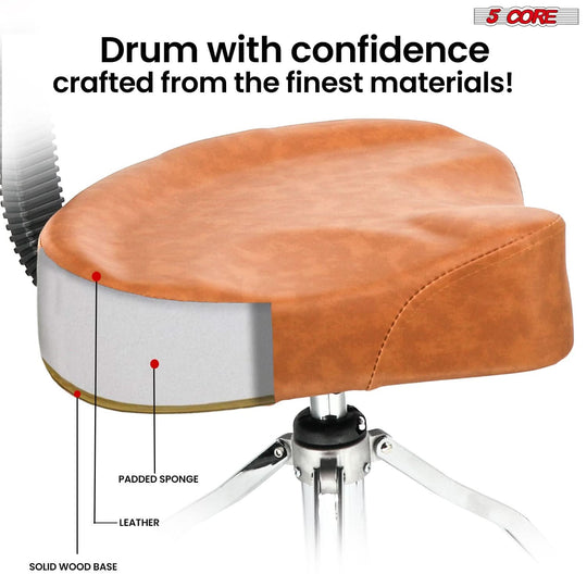 Adjustable brown drum throne with backrest for guitar and drumming