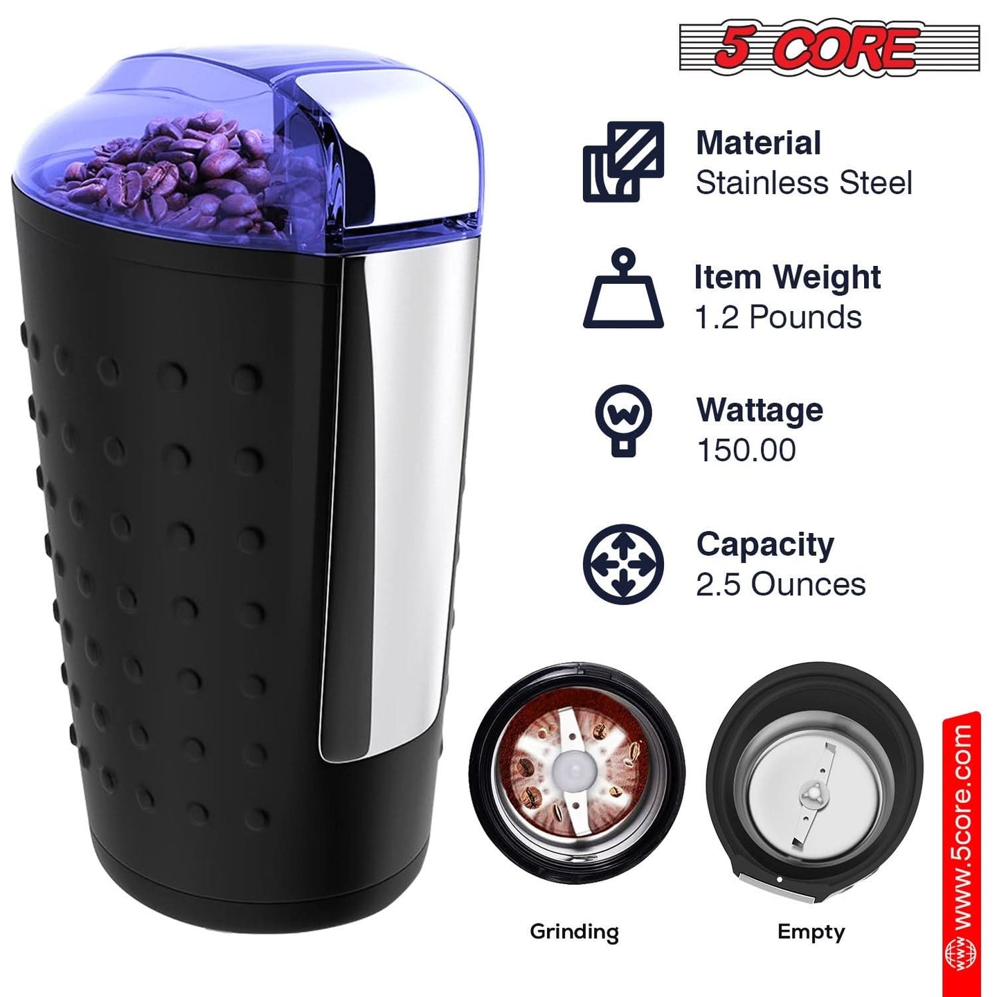 5 Core Spice and Coffee Bean Grinder 85g Capacity