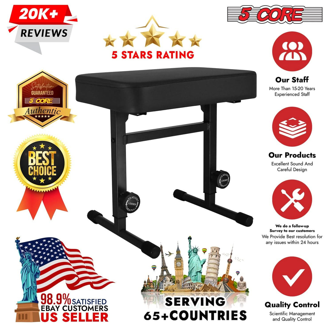 A high-quality keyboard bench designed for comfort and durability, offering a stable seat and adjustable height for optimal playing posture