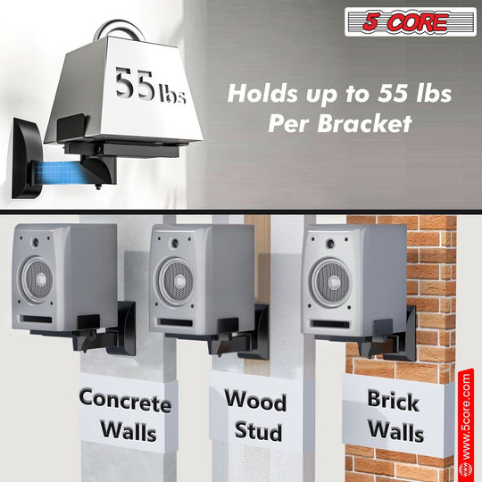 5Core bookshelf speaker wall mount, 15-inch, adjustable swivel, pair