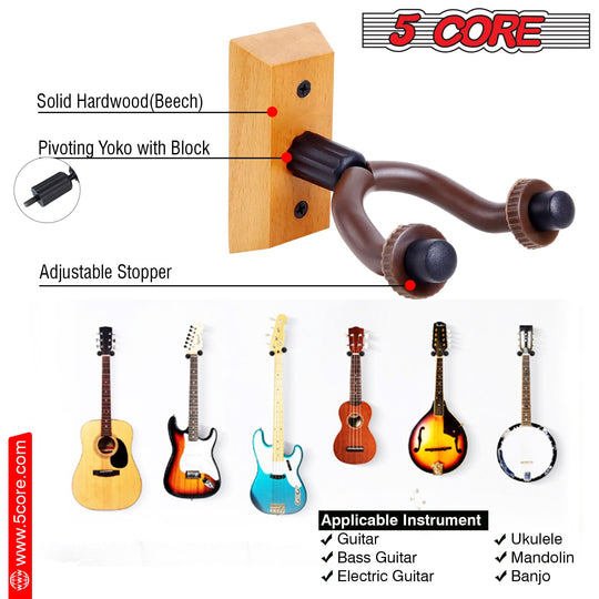 Sturdy 5Core wall hanger with padded cradle to protect guitar neck