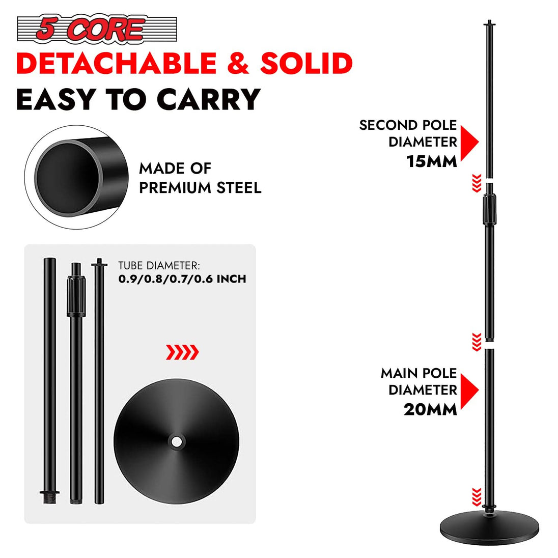 5Core universal mic stand with round base for stable and flexible positioning