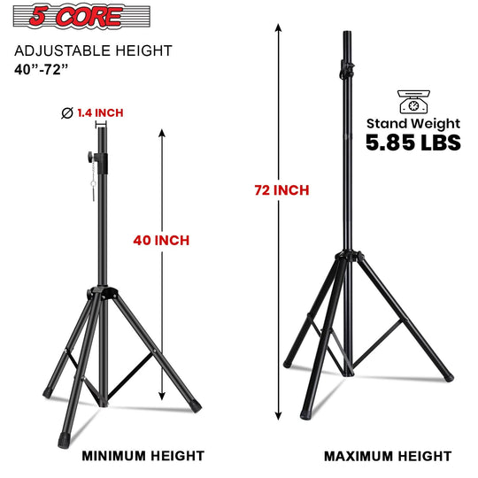 5Core black adjustable speaker stand tripod up to 72 inches for pole mount and studio use