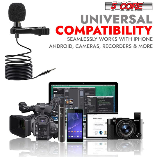 5Core 3.5mm lapel mic, professional-grade clip-on omnidirectional lavalier microphone