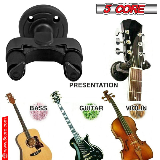 Guitar Wall Mount Hangers by 5 Core - Soft Padded Rotatable Hook