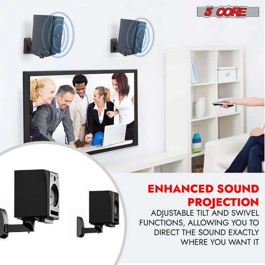 5Core 11-inch speaker wall mount, adjustable swivel, space-saving bookshelf brackets, pair