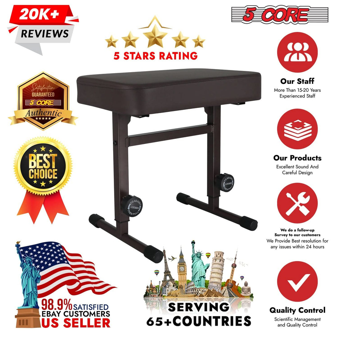 Premium keyboard stool with thick padding, durable construction, and adjustable height for an optimal playing experience for all musicians