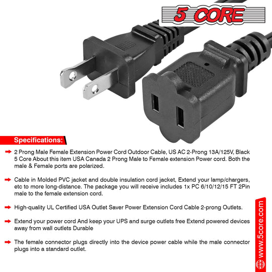 Pair of 10 ft power cords for safe AC extension needs