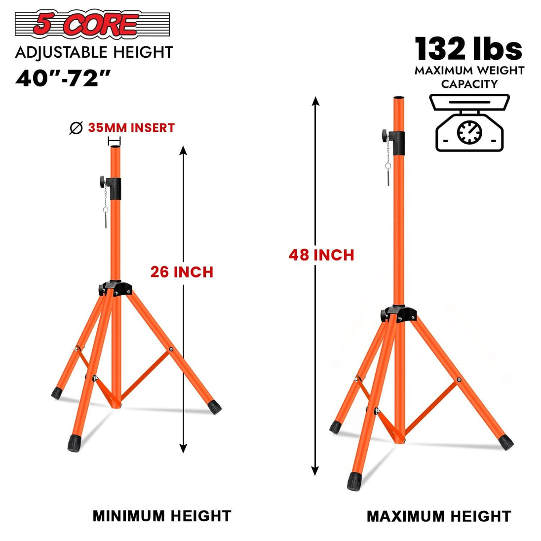 Compact orange 5Core audio stand for monitor and stage speaker placement