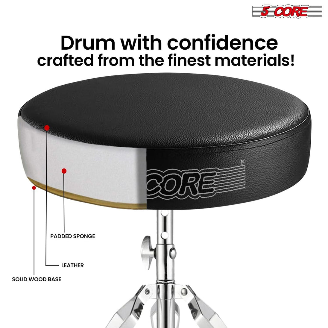 5Core drum throne for musicians with built-in practice pad