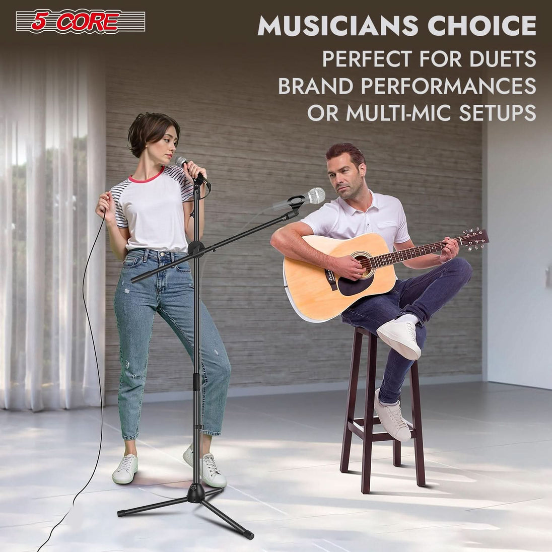 Set of four heavy-duty mic stands with boom arms
