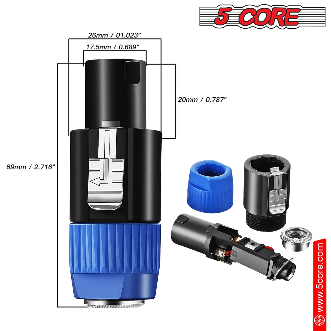 Heavy-duty 5Core Speakon connector for secure speaker connections