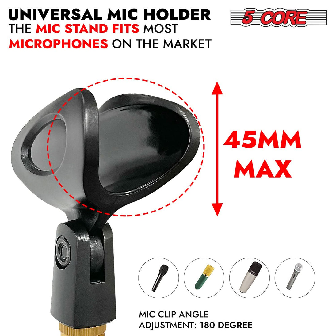 5Core adjustable microphone stand with round base for musicians and performers