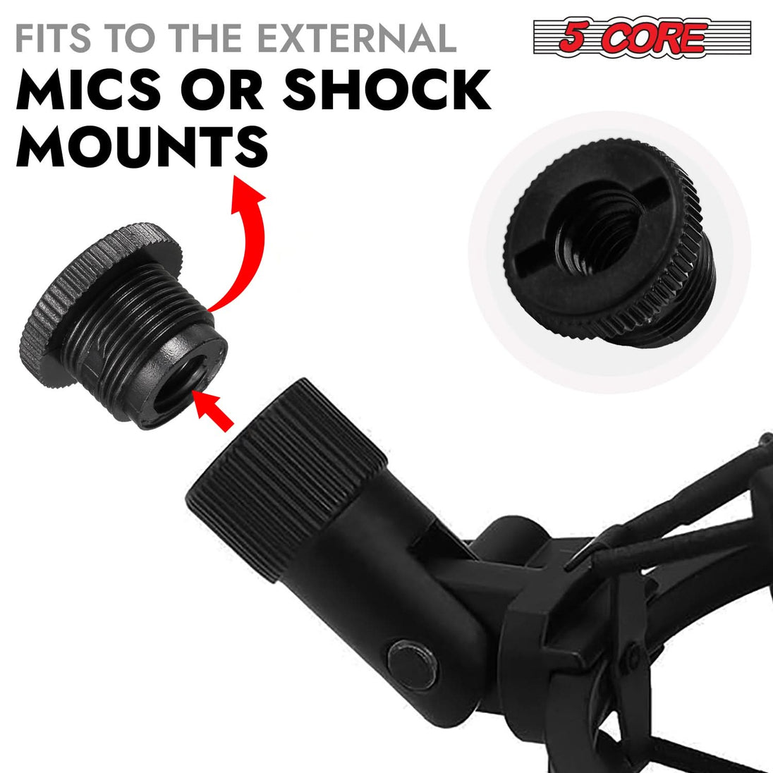 Durable screw thread adapter for mic stands, 5/8 male to 3/8 female