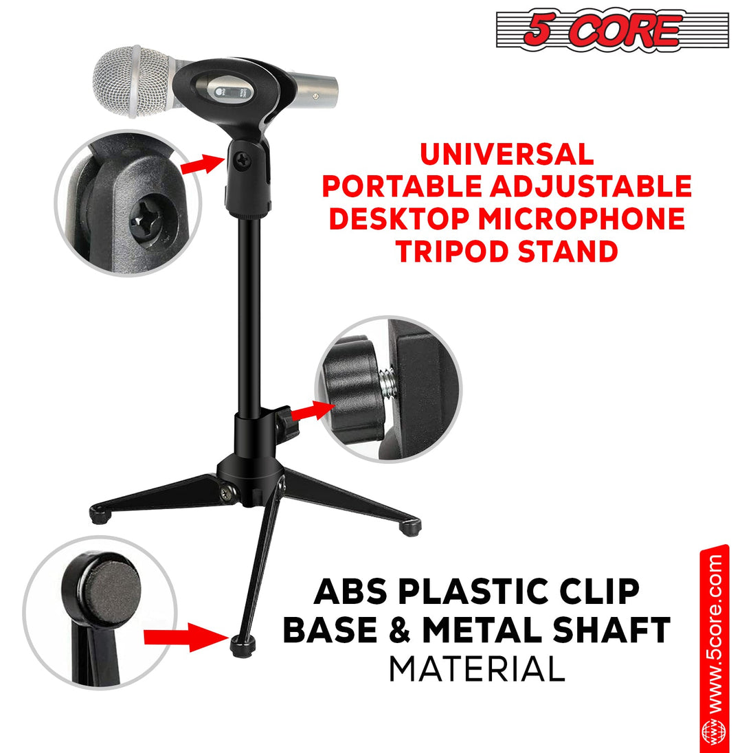 5 Core Desk Mic Stand Height Adjustable Desktop Microphone Stands Metal Tripod Portable Foldable