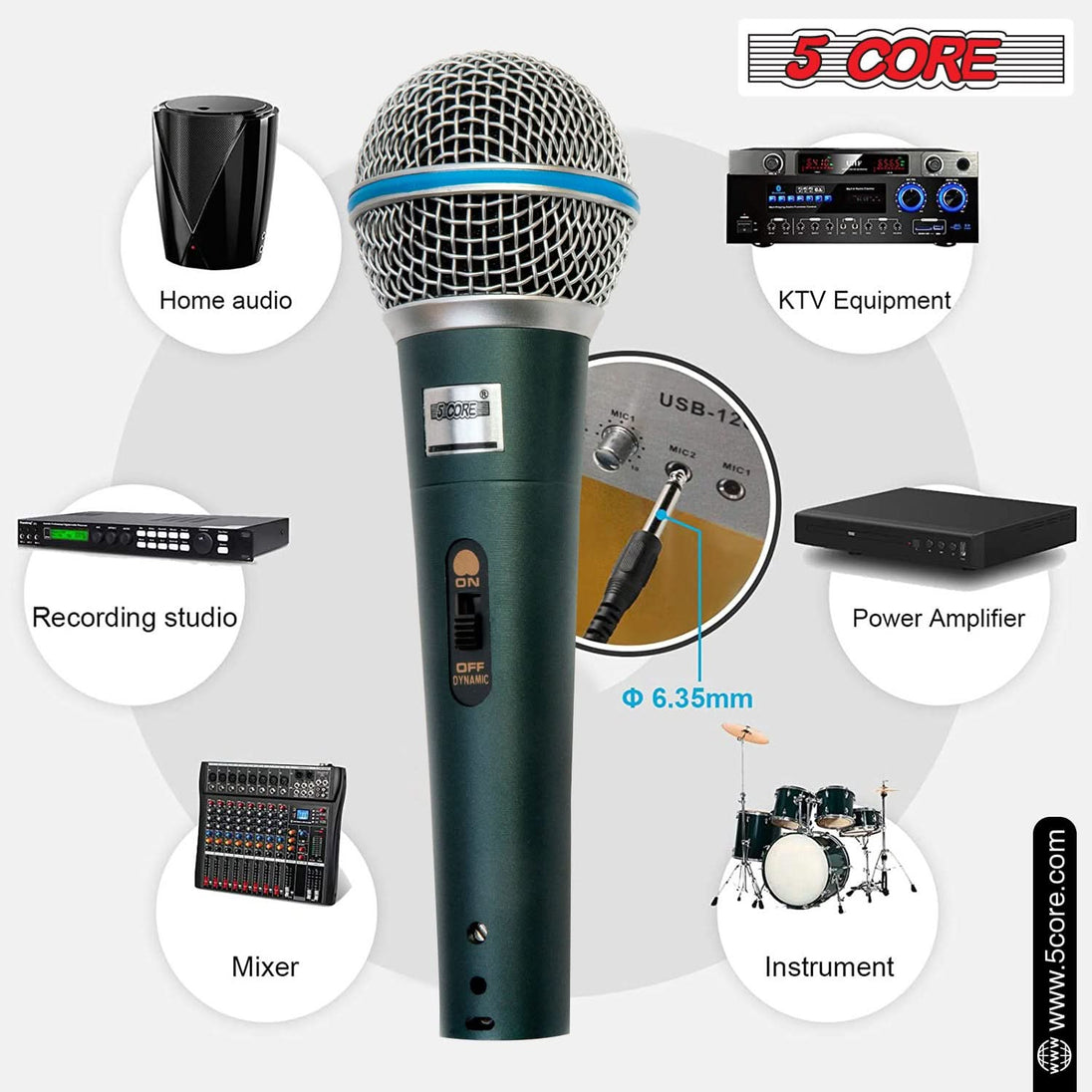 Top Performance Karaoke Mic - 5Core Dynamic Unidirectional Cardioid Microphone