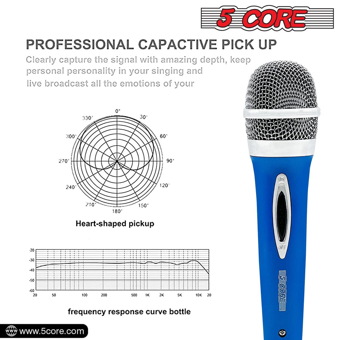 5 Core Microphone XLR: Dynamic handheld mic for karaoke and singing, ideal for professionals.