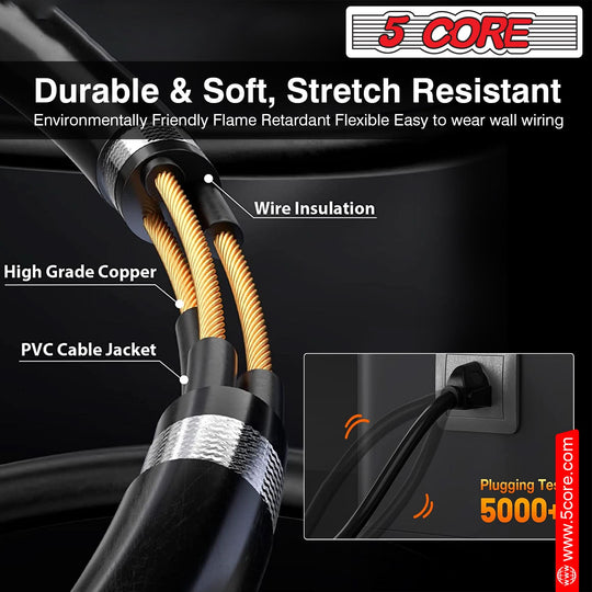Heavy-duty 2 prong 10 ft cables for electronics and appliances