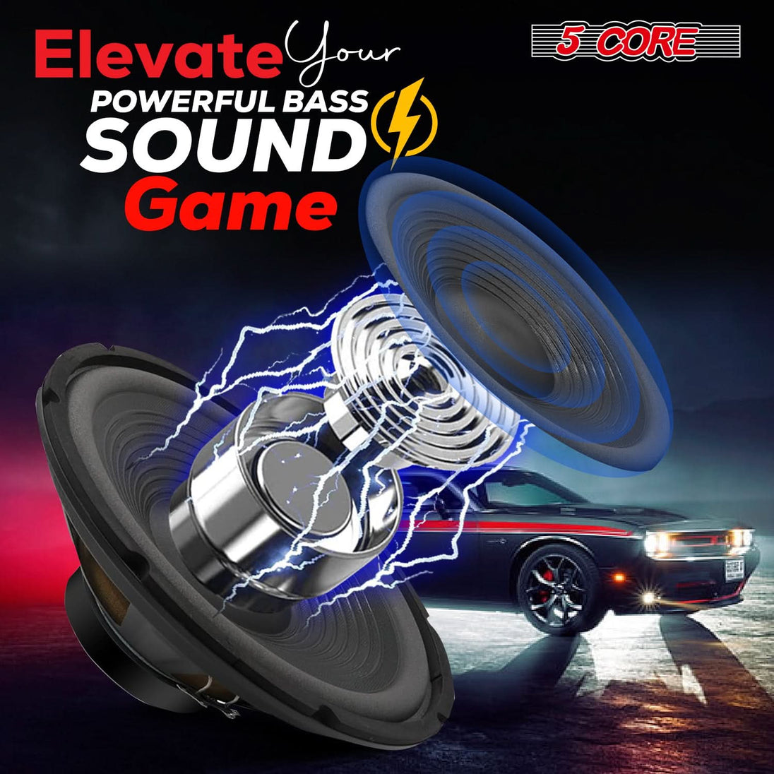5 Core 12 Inch Subwoofer Pair 1200W Car Audio Sub Woofer 4 Ohm w Deep Bass Replacement Loud Speaker