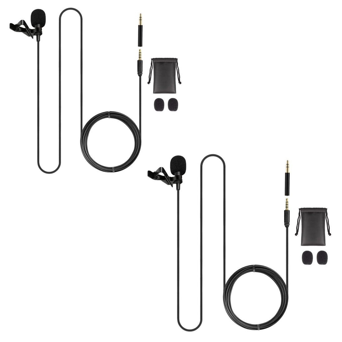 Set of black lavalier microphones and cables