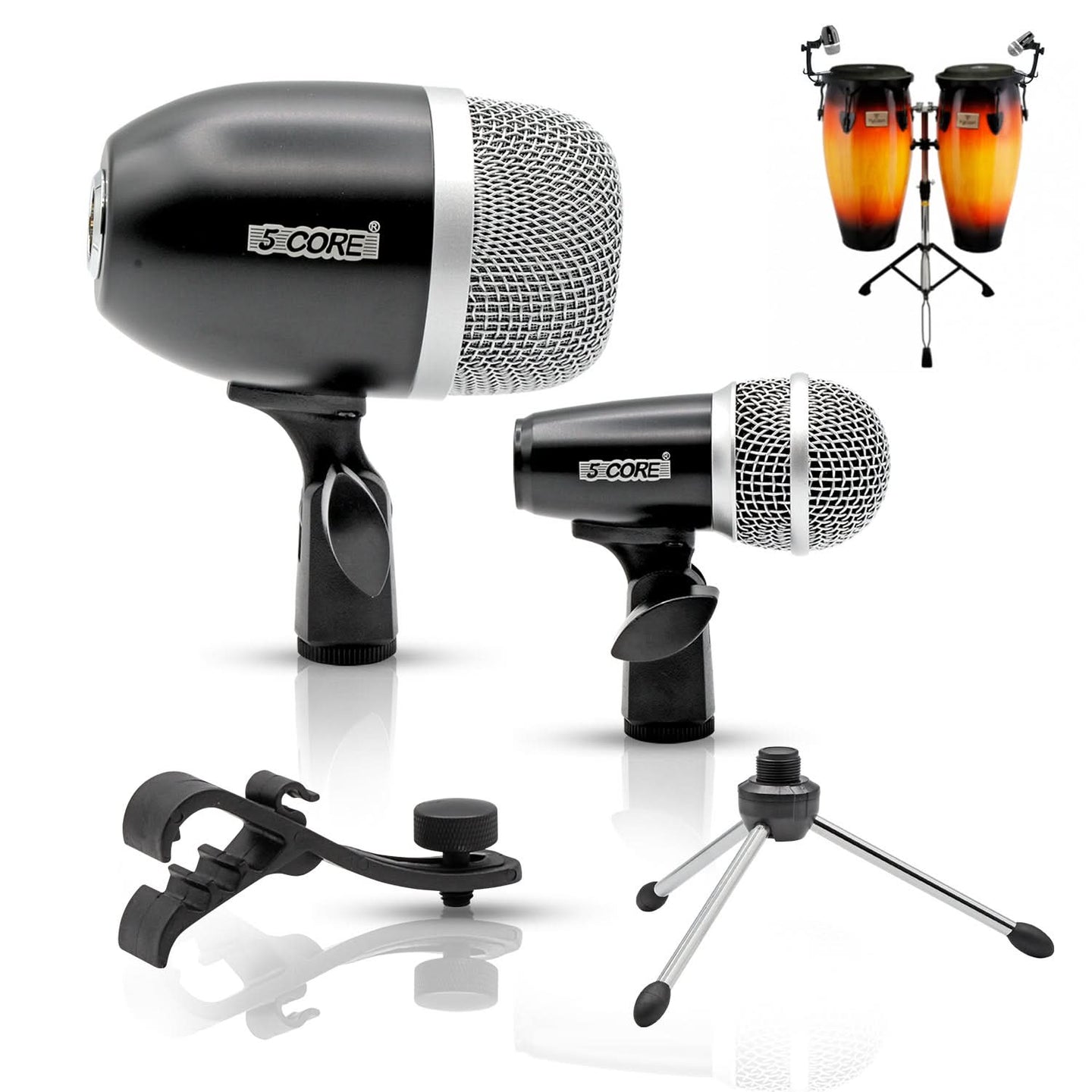 5 Core Conga Mic Set Cardioid Dynamic XLR Microphone Works with Kick Drum Snare Tom Instruments