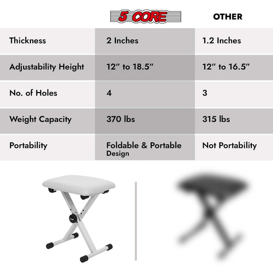 5Core adjustable keyboard stool, X style padded piano bench chair