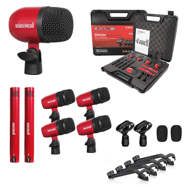 5 Core Drum Microphone Kit 7Pc All Metal Drummer Mics Tom/Snare & Cymbals Wired Instrument Drums Set