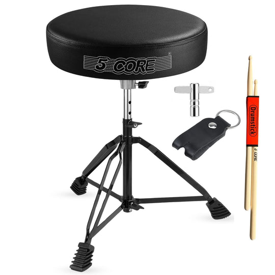 5Core drum throne padded guitar stool, adjustable drummer seat for adults and kids, black