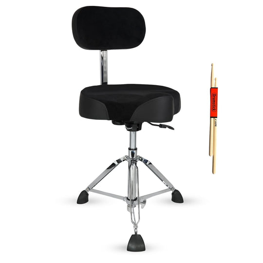 Black drum stool with a red and black drumstick