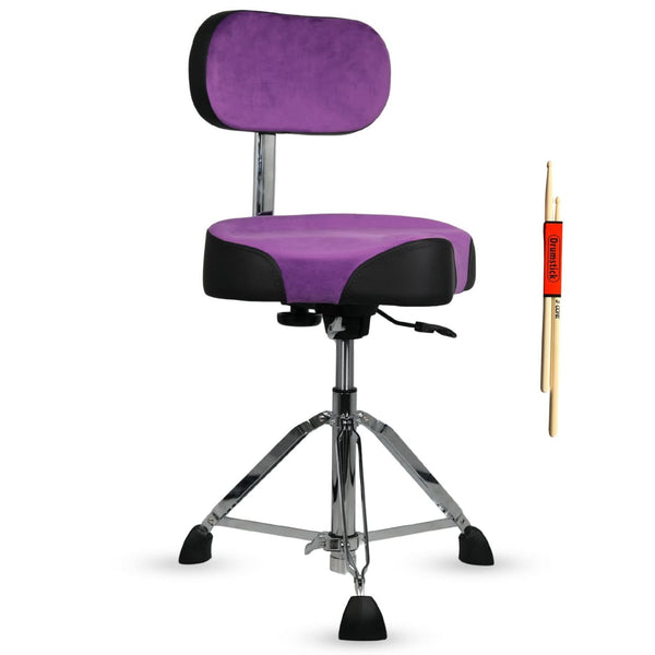 Purple and black drum chair with a drumstick 