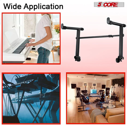Sturdy 2-tier adjustable keyboard stand by 5Core, foldable holder for electric piano