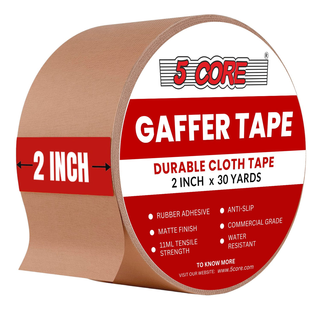 5 Core Gaffers Tape 2 Inch 30 Yards Professional Brown Pro Gaff Tape Non Reflective Water Resistant