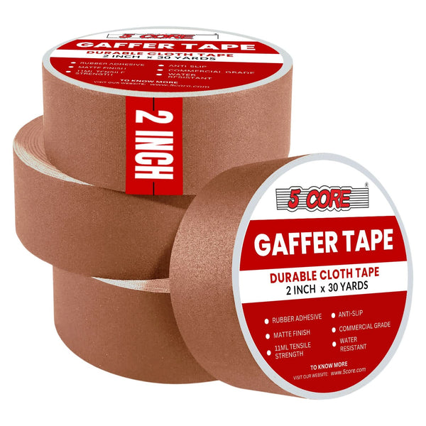 5 Core Gaffers Tape 2" 30 Yards 4Pcs Professional Brown Pro Gaff Tape Non Reflective Water Resistant