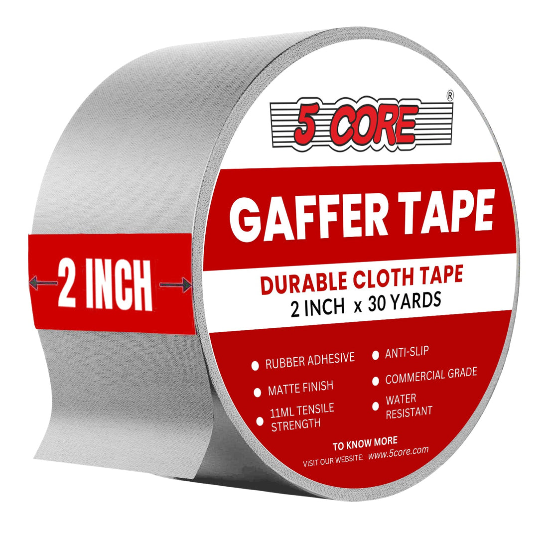 5 Core Gaffers Tape 2 Inch 30 Yards Professional Grey Pro Gaff Tape Non Reflective Water Resistant