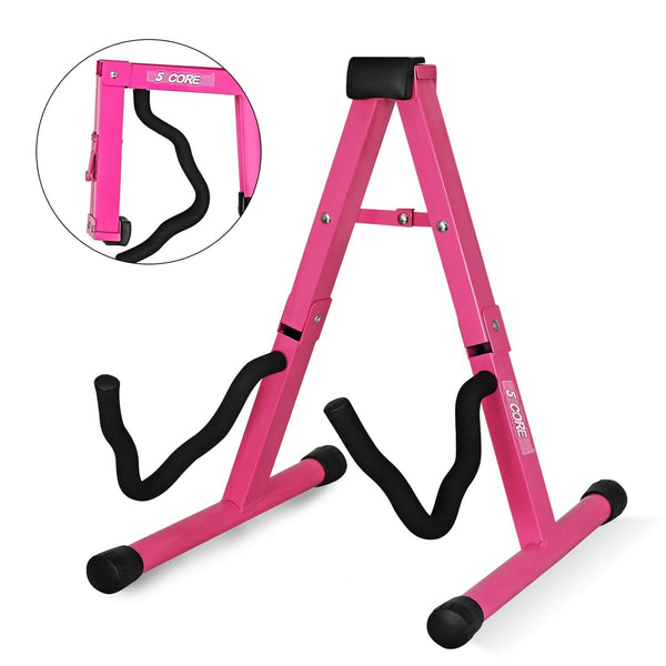 Pink A-frame guitar stand for electric and acoustic instruments