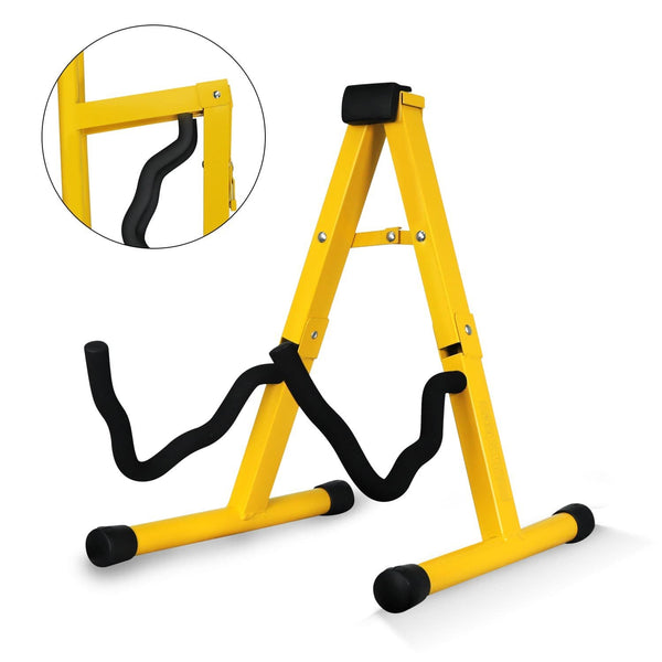 Yellow A-frame guitar stand for acoustic and electric guitars