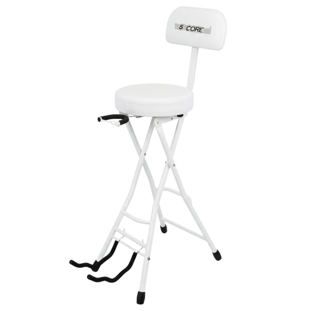 5Core Guitar Stool 3.15" Padded Chair w Backrest Foldable Music Seat Built in Foot Rest Guitar Stand