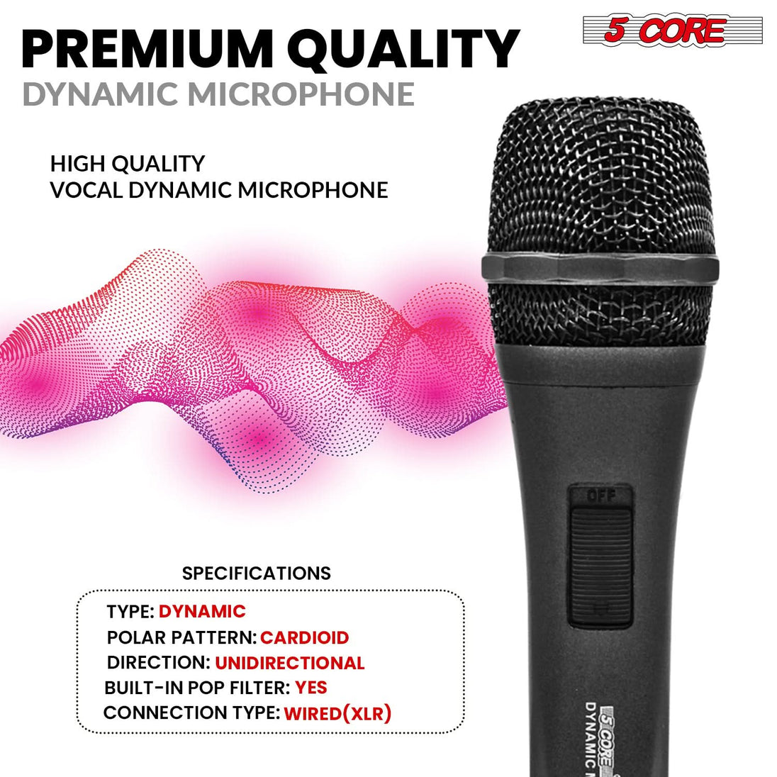 Dynamic stage mic with on/off button for live and studio use