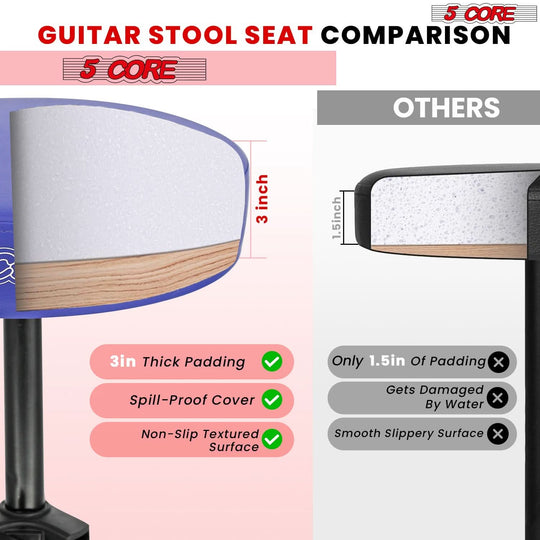Guitar stool with thick, comfortable sponge padding for superior support and comfort.