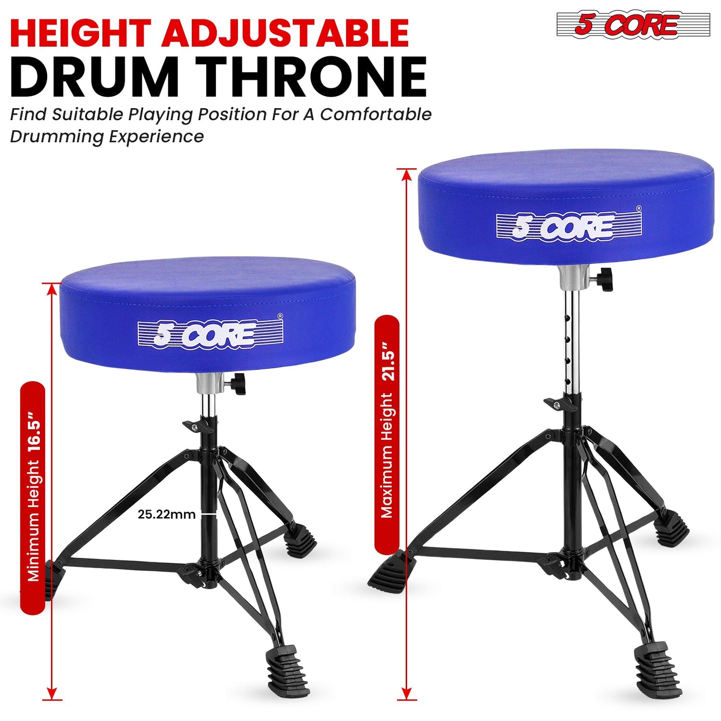 Durable height adjustable drum seat with an ergonomic design, reinforced legs, and a comfortable padded cushion.