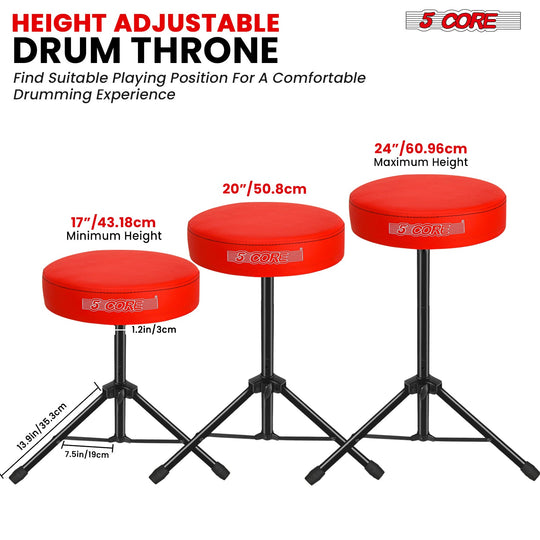 Sturdy drum stool with smooth height adjustment, ensuring flexibility for different playing styles.