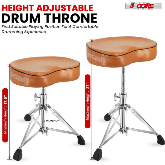 Drum set stool with height adjustment, designed for adults, offering comfort and stability while playing.