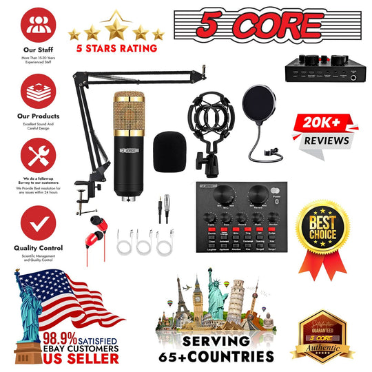 5Core cardioid condenser mic podcast bundle with adjustable boom arm for professional sound